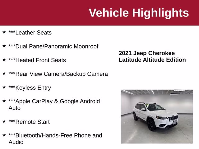 2021 Bright White Clearcoat Jeep Cherokee Altitude 4X4 SUV