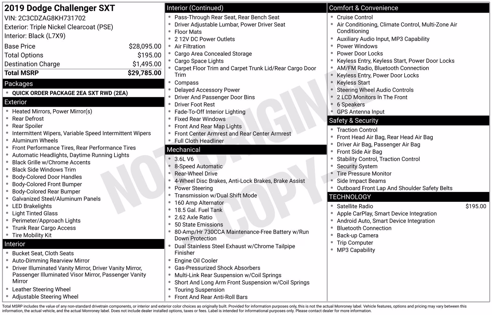 2019 Triple Nickel Clearcoat Dodge Challenger SXT RWD Coupe