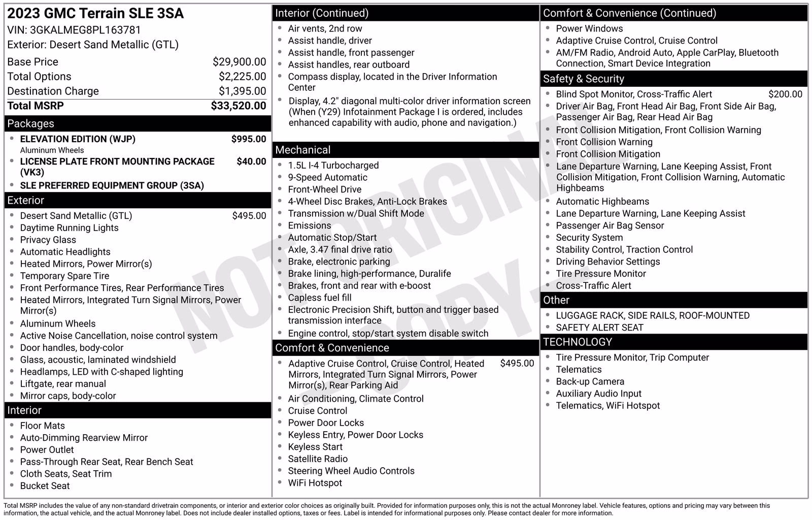 2023 Desert Sand Metallic GMC Terrain SLE FWD SUV