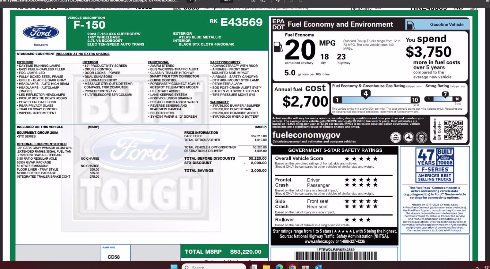 2024 Atlas Blue Ford F-150 STX 4X4 Truck