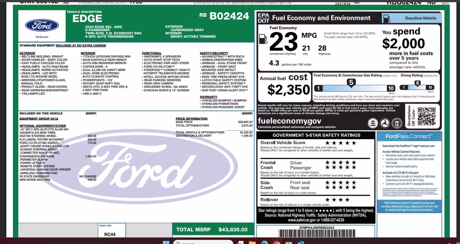 2024 Carbonized Gray Ford Edge SEL AWD SUV
