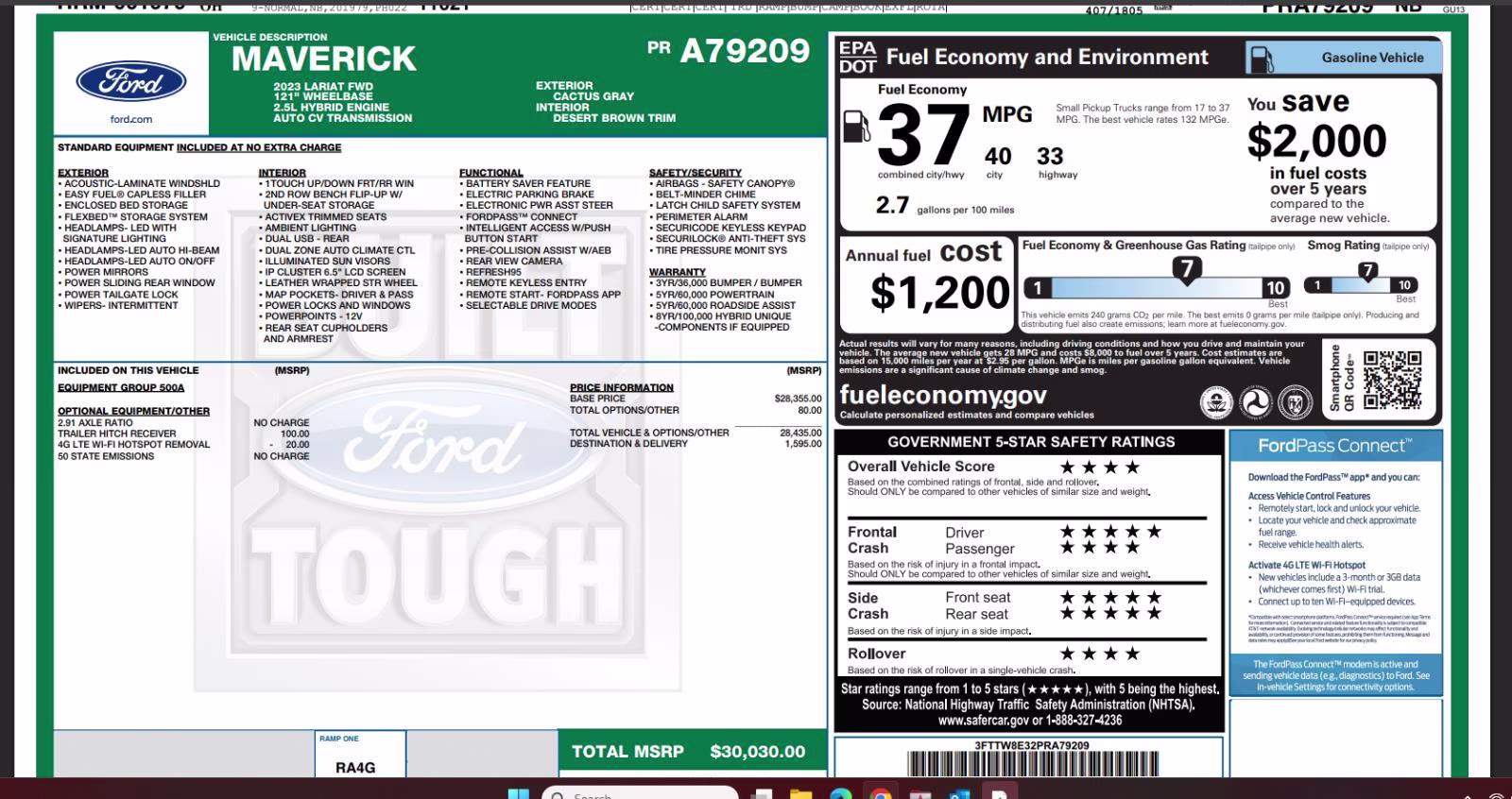 2023 Cactus Gray Ford Maverick LARIAT FWD Truck