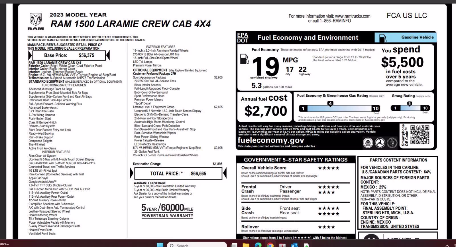 2023 Bright White Clearcoat Ram 1500 Laramie 4X4 Truck