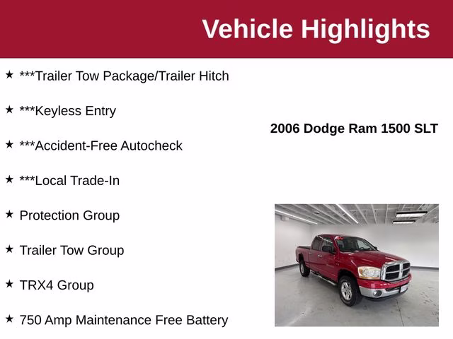 2006 Flame Red Clearcoat Dodge Ram 1500 SLT 4X4 Truck
