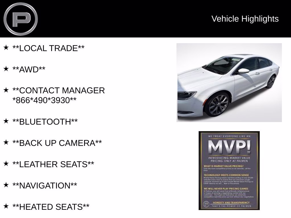 2015 Bright White Clearcoat Chrysler 200 C AWD Sedan