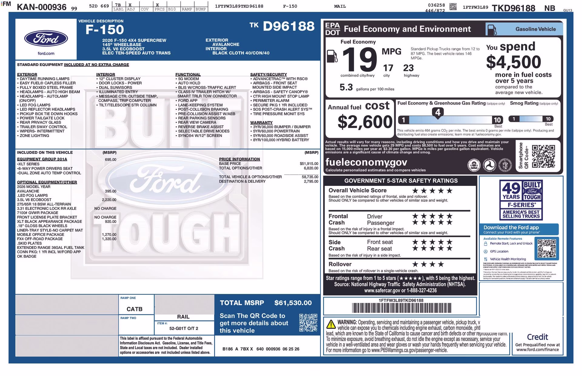 2026 Avalanche Ford F-150 XLT 4X4 Truck