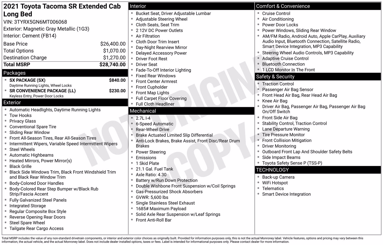 2021 Magnetic Gray Metallic Toyota Tacoma SR RWD Truck