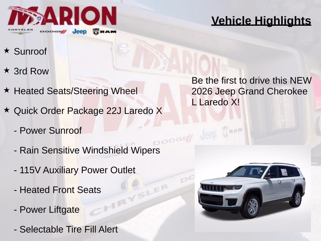 2026 Bright White Clearcoat Jeep Grand Cherokee L Laredo X 4X4 SUV