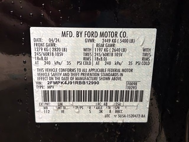2024 Agate Black Metallic Ford Edge SEL AWD SUV