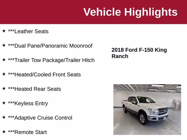 2018 White Platinum Metallic Tri-Coat Ford F-150 King Ranch 4X4 Truck