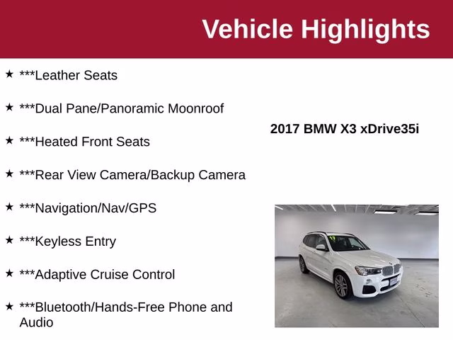 2017 Alpine White BMW X3 xDrive35i AWD SUV