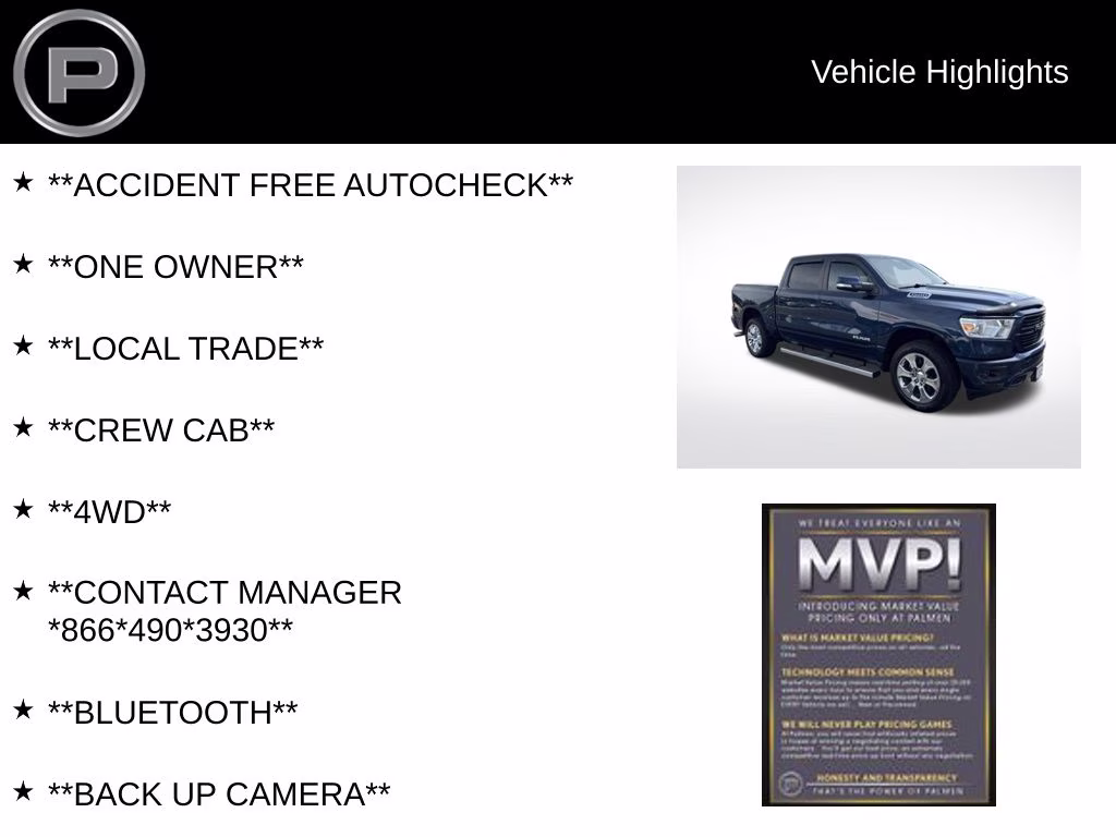 2021 Patriot Blue Pearlcoat Ram 1500 Big Horn/Lone Star 4X4 Truck