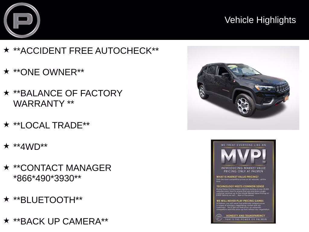 2022 Diamond Black Crystal Pearlcoat Jeep Compass Trailhawk 4X4 SUV