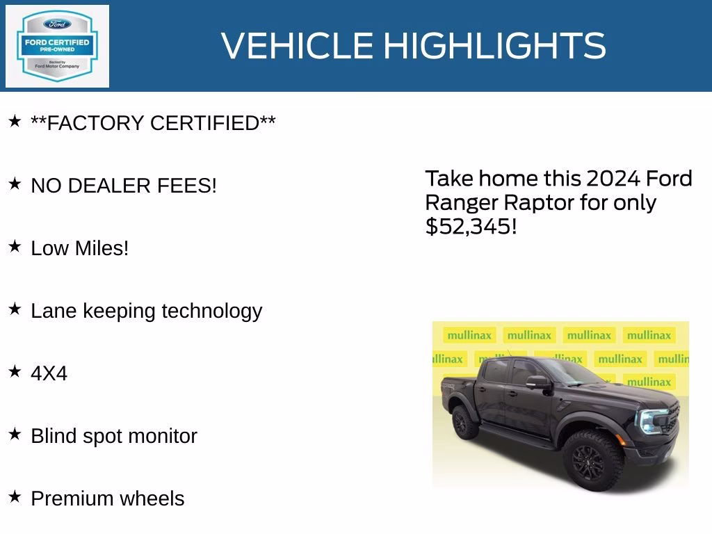 2024 Shadow Black Ford Ranger Raptor 4X4 Truck