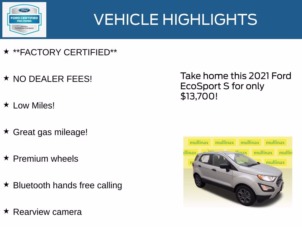 2021 Moondust Silver Metallic Ford EcoSport S FWD SUV