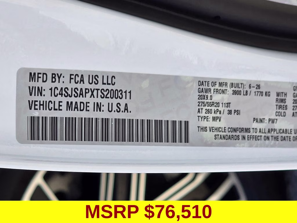 2026 Bright White Clearcoat Jeep Grand Wagoneer L 4X4 SUV