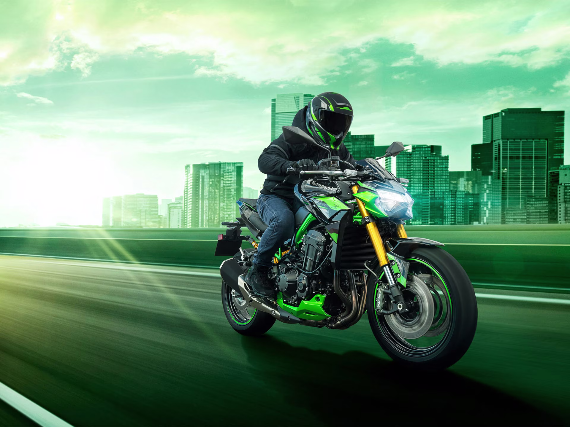 2024 Metallic Spark Black / Metallic Matte Graphenesteel Gray / Candy Lime Green Kawasaki Z900 SE ABS Motorcycle
