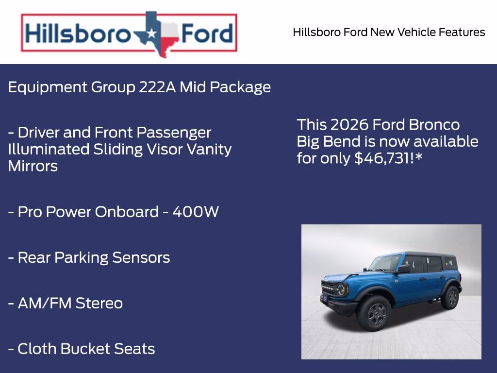 2026 Velocity Blue Metallic Ford Bronco Big Bend 4X4 SUV