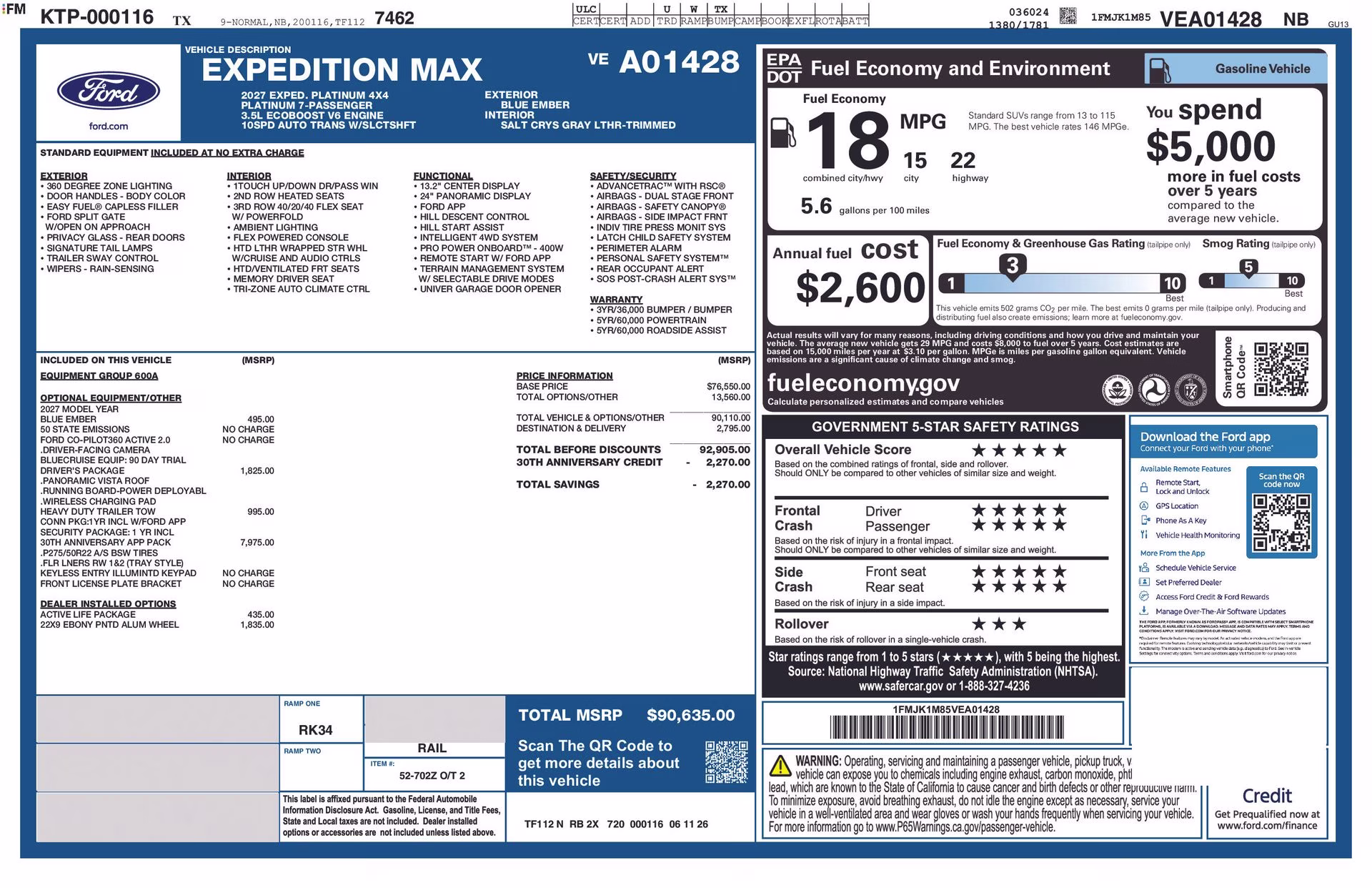 2027 Blue Ember Metallic Ford Expedition Max Platinum 4X4 SUV