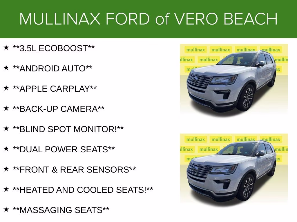2018 White Platinum Clearcoat Metallic Ford Explorer Platinum 4X4 SUV
