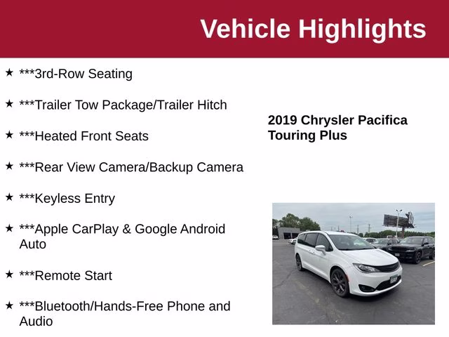 2019 Bright White Clearcoat Chrysler Pacifica Touring Plus FWD Van