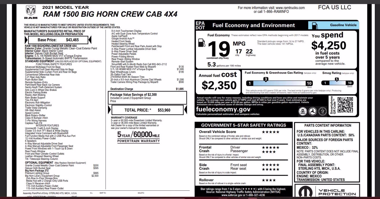2021 Granite Crystal Metallic Clearcoat Ram 1500 Big Horn 4X4 Truck