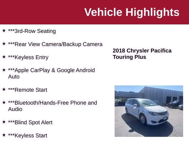 2018 Bright White Clearcoat Chrysler Pacifica Touring Plus FWD Van