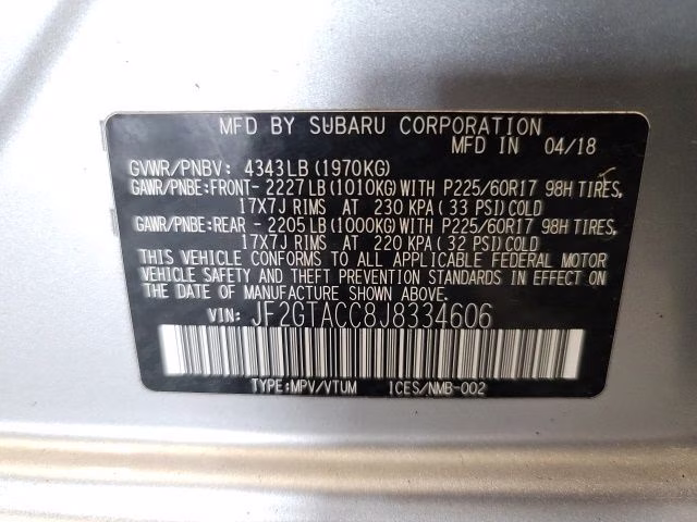2018 Ice Silver Metallic Subaru Crosstrek 2.0i Premium AWD SUV