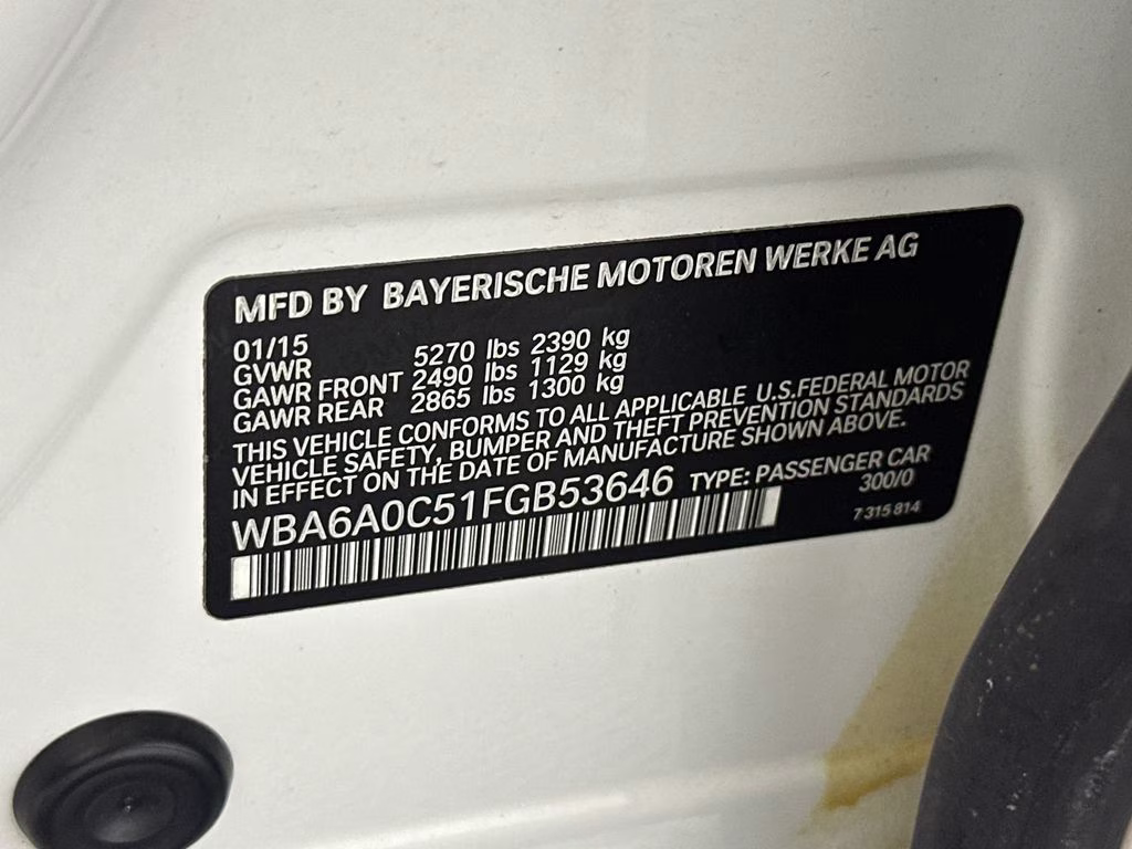 2015 Alpine White BMW 6 Series 640i Gran Coupe RWD Sedan