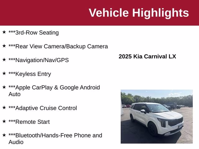 2025 Snow White Pearl Kia Carnival LX FWD Van