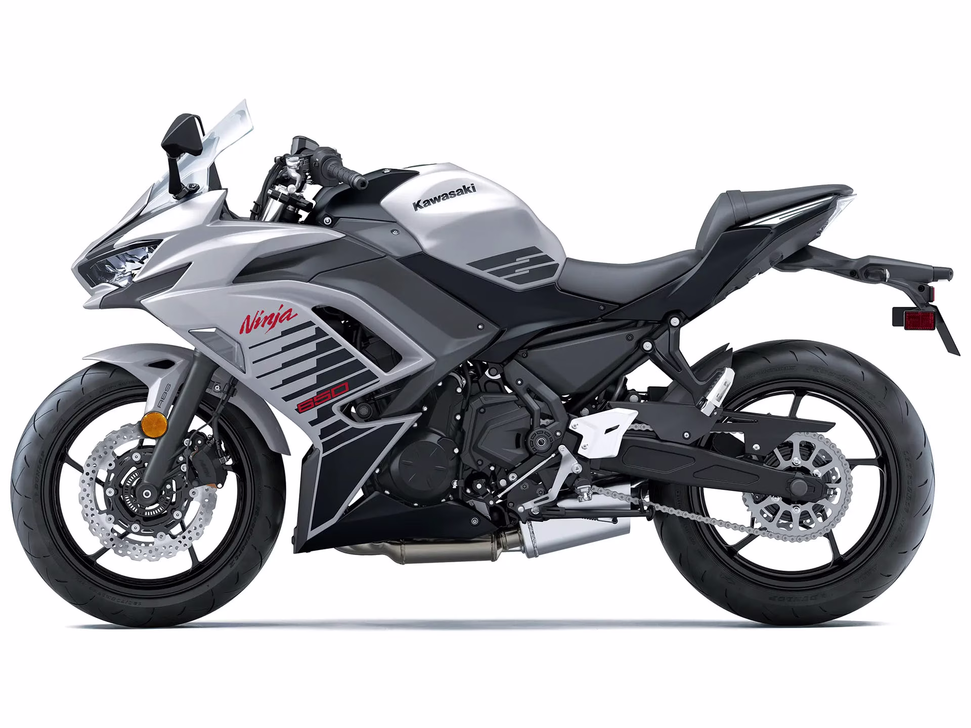 2026 Metallic Matte Whitish Silver / Metallic Flat Spark Black Kawasaki Ninja 650 ABS Motorcycle