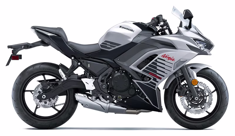 2026 Metallic Matte Whitish Silver / Metallic Flat Spark Black Kawasaki Ninja 650 ABS Motorcycle