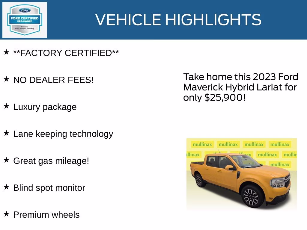 2023 Cyber Orange Metallic Tricoat Ford Maverick Lariat FWD Truck