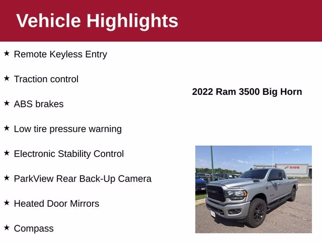 2022 Billet Silver Metallic Clearcoat Ram 3500 Big Horn Night Edition 4X4 Truck