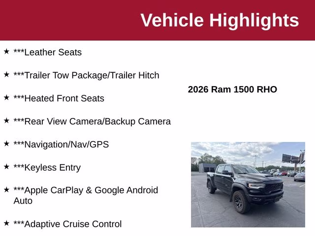 2026 Diamond Black Crystal Pearlcoat Ram 1500 RHO 4X4 Truck