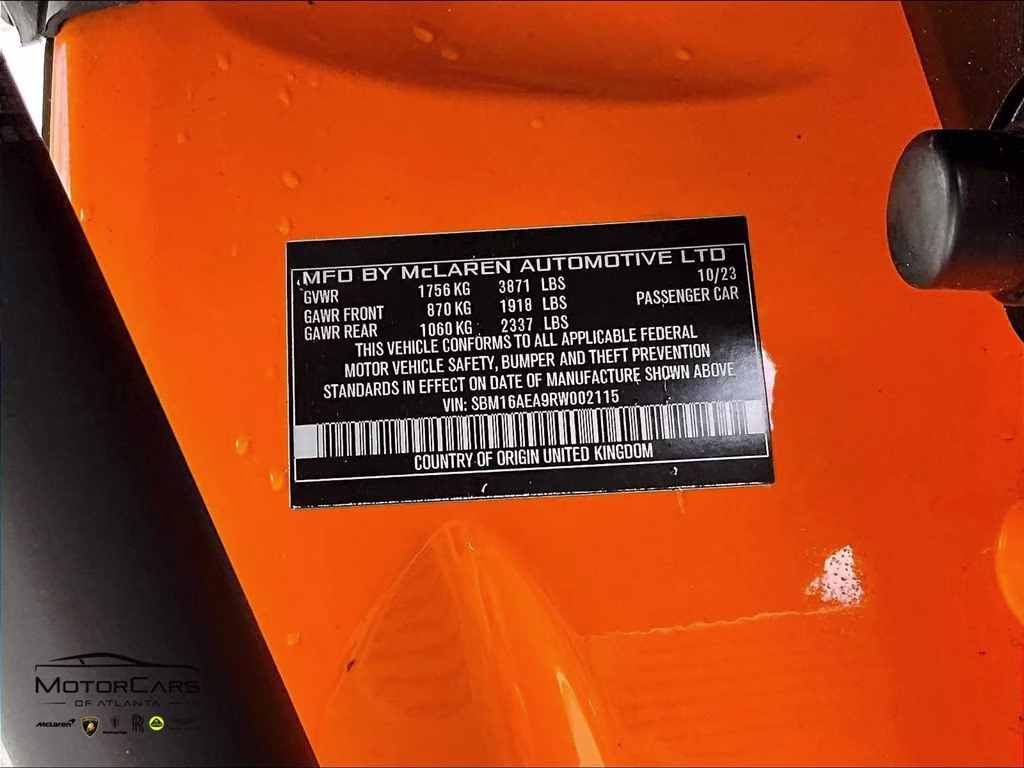 2024 Orange McLaren Artura RWD Coupe