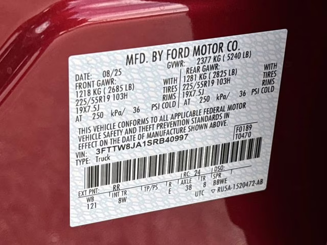 2025 Ruby Red Metallic Tinted Clearcoat Ford Maverick XLT AWD Truck