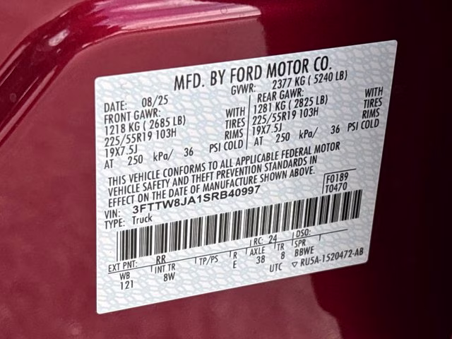 2025 Ruby Red Metallic Tinted Clearcoat Ford Maverick XLT AWD Truck
