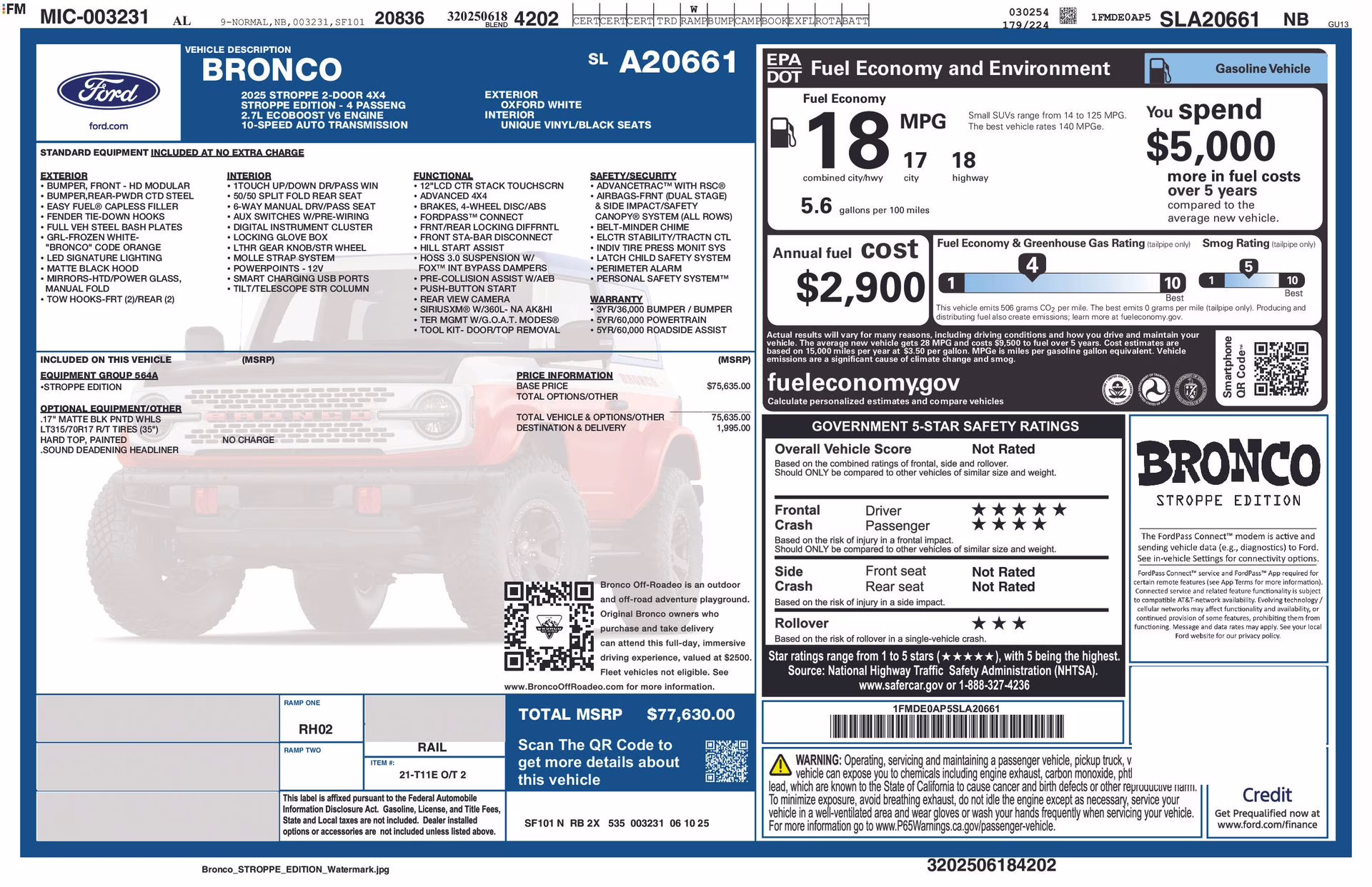 2025 Oxford White Ford Bronco Stroppe Edition 4X4 SUV