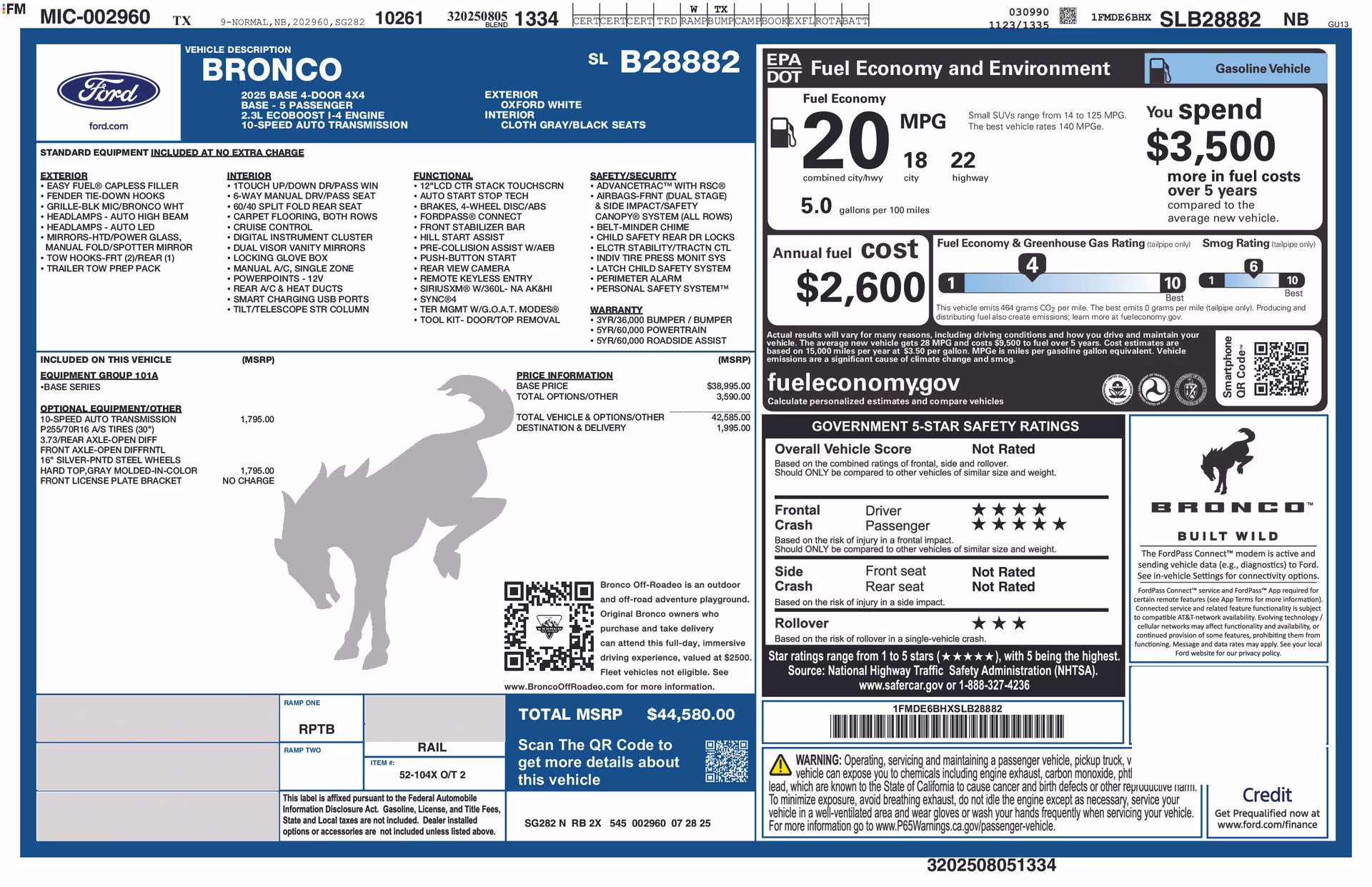 2025 Oxford White Ford Bronco Base 4X4 SUV