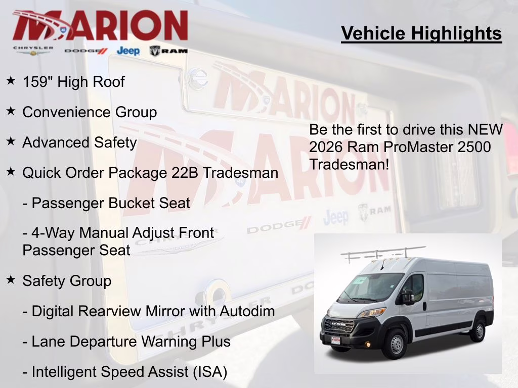 2026 Bright White Clearcoat Ram ProMaster 2500 High Roof FWD Van