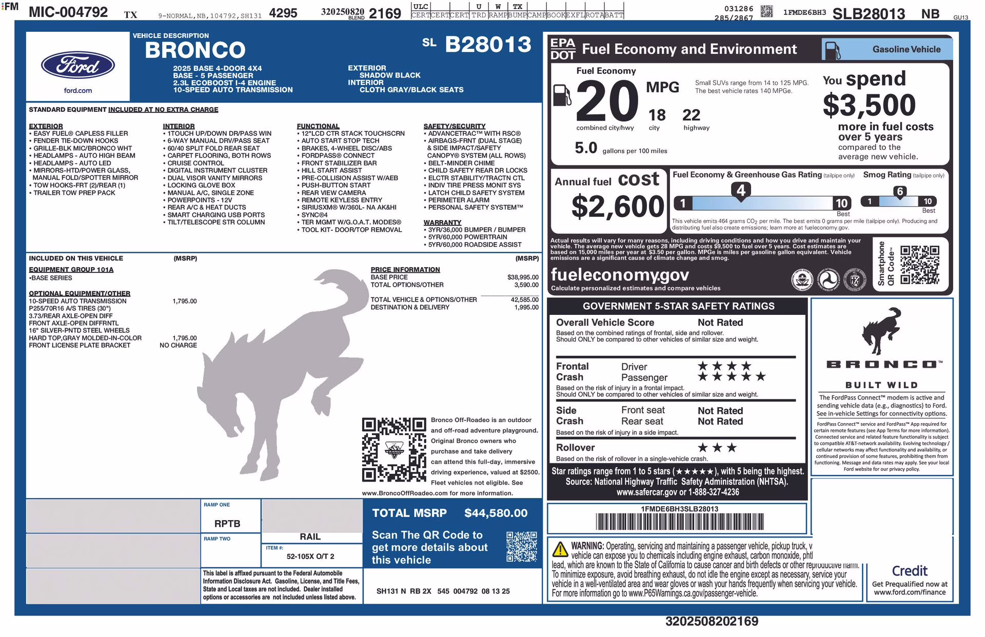 2025 Shadow Black Ford Bronco Base 4X4 SUV