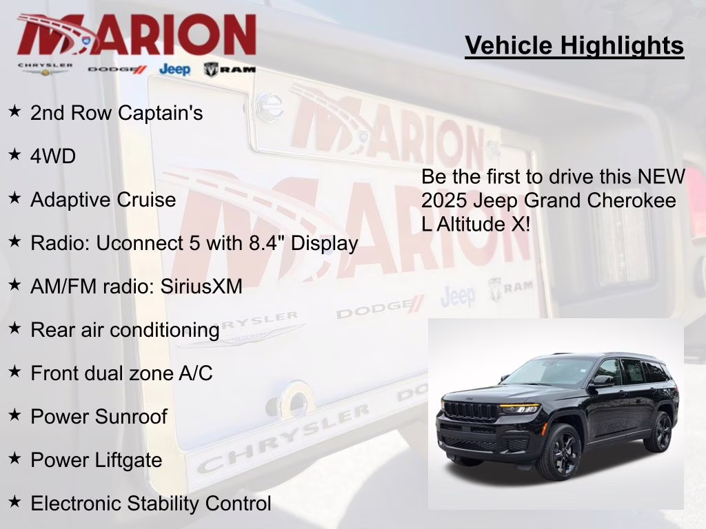 2025 Diamond Black Crystal Pearlcoat Jeep Grand Cherokee L Altitude X 4X4 SUV