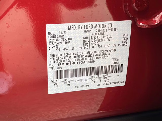 2026 Rapid Red Metallic Tinted Clearcoat Ford Explorer Platinum 4X4 SUV